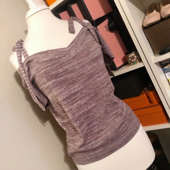 Flirty Pink Marbled Off Shoulder Knit Bow Top - Picture 2 of 8